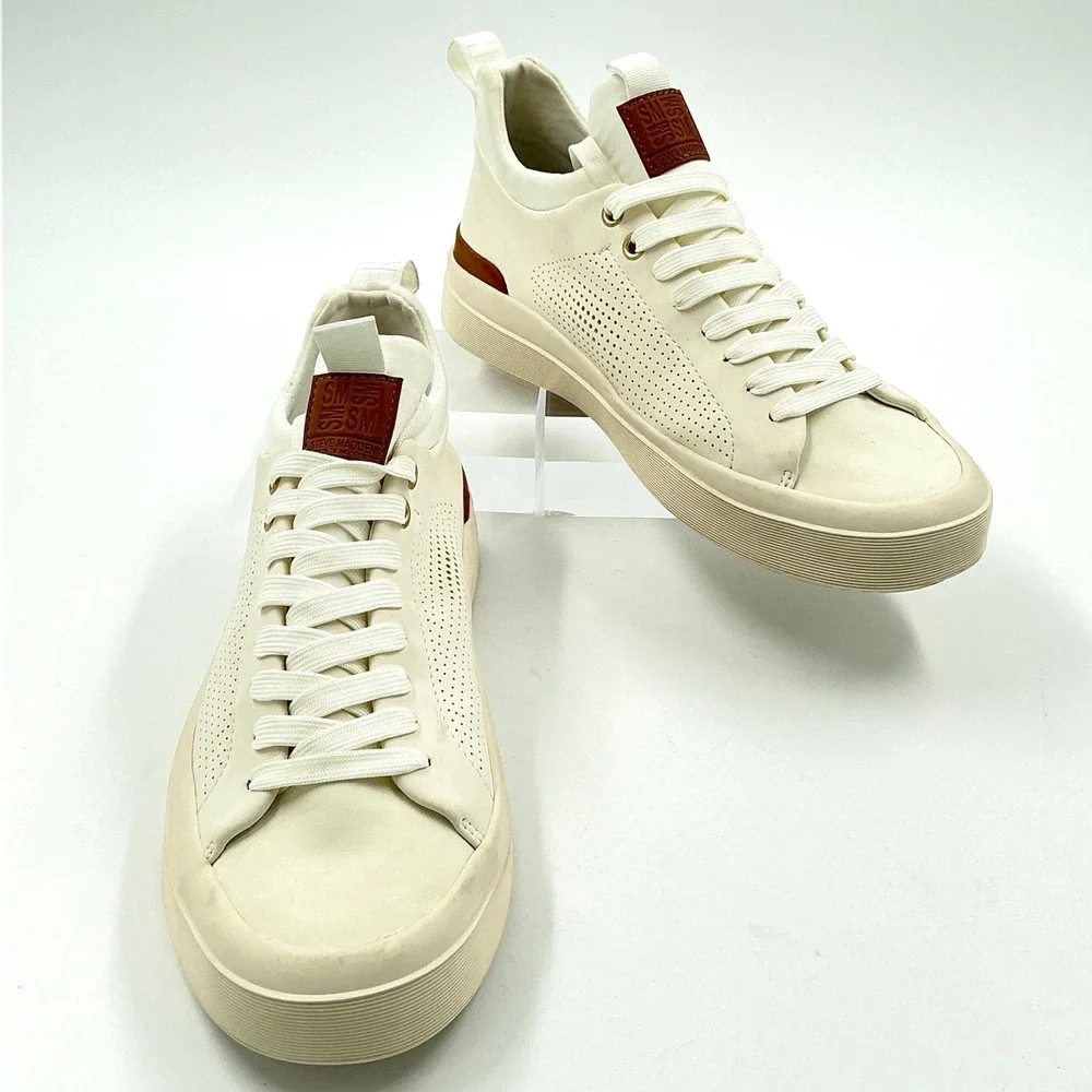 Steve Madden Mens Size 8 Cream Off White Perforated Low Top Sneakers Pyper